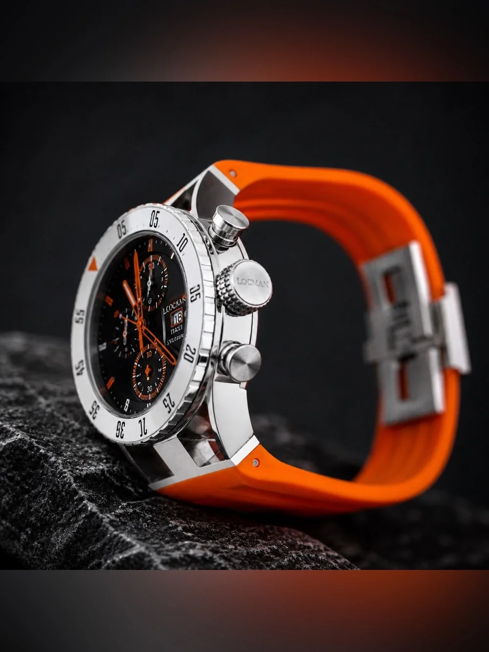 Locman Italy Montecristo Chronograph 44mm Black Dial Orange Strap Watch